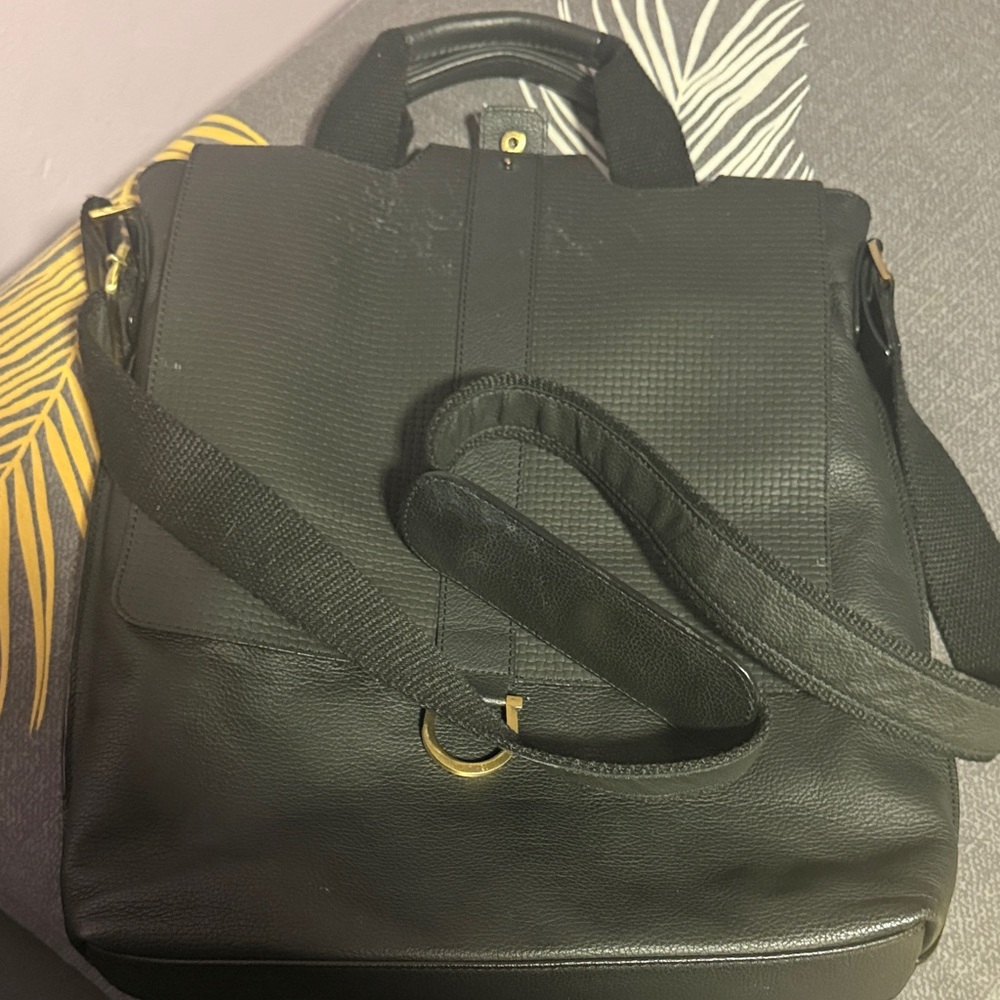 Black Textured Leather Tote Bag